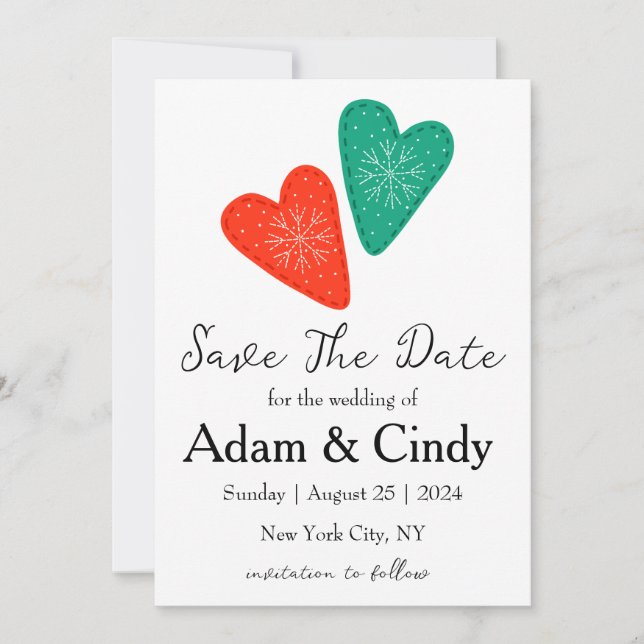 red and green christmas save the date cards (Front)