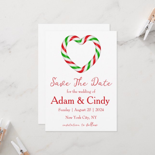 red and green christmas save the date cards (Front/Back In Situ)
