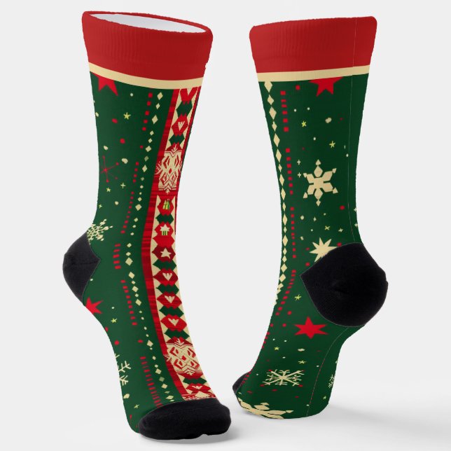 Red and Green Christmas Socks with Name (Angled)