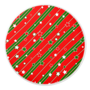 Red and Green Christmas Star Pattern Ceramic Knob