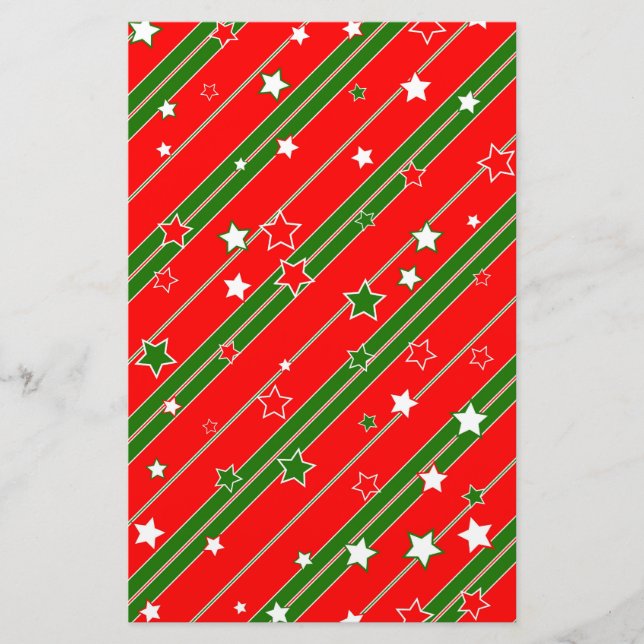 Red and Green Christmas Star Pattern Stationery (Front)