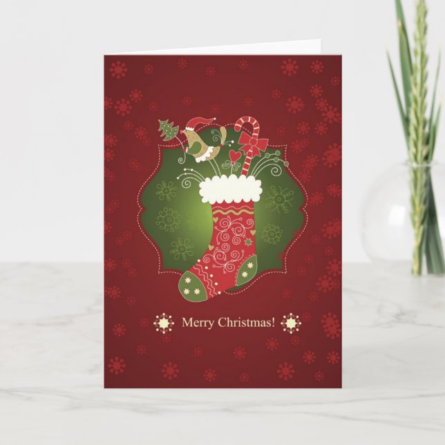 Red And Green Christmas Stocking Holiday Card (Front)