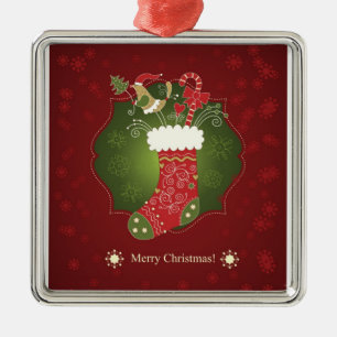 Red And Green Christmas Stocking Metal Tree Decoration