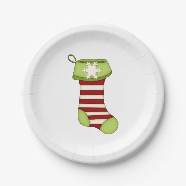 Red and Green Christmas Stocking Paper Plate (Front)