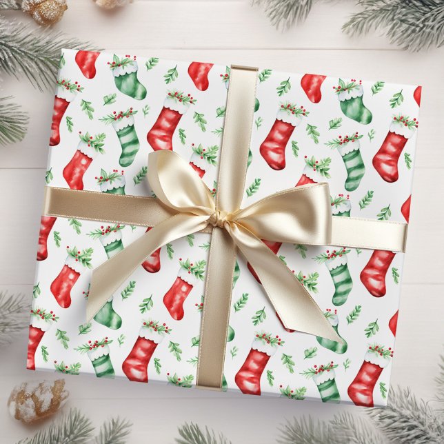 Red and Green Christmas Stockings Wrapping Paper (Creator Uploaded)
