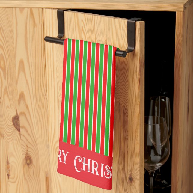 Red and Green Christmas Stripes Tea Towel (Thirds Fold)