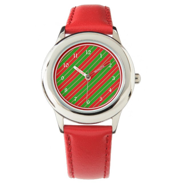 Red and Green Christmas Stripes Watch (Front)