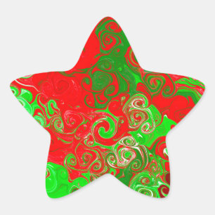 Red and Green Christmas Swirls   Star Sticker