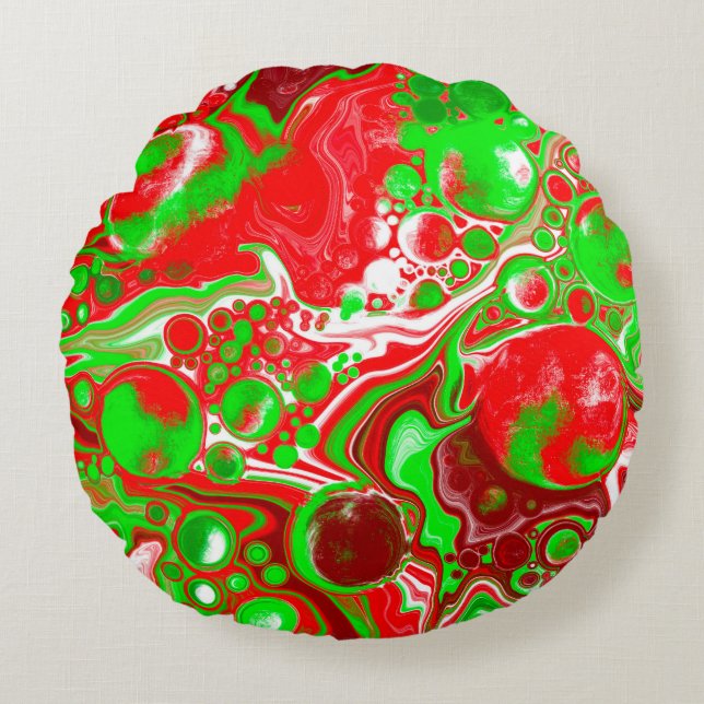 Red and Green Christmas Swirls Throw Pillow (Front)