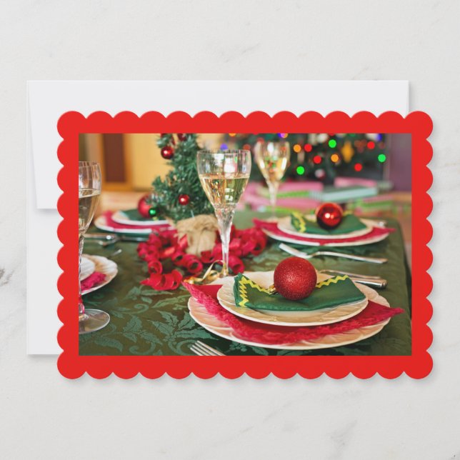 Red And Green Christmas Table Setting Invitation (Front)