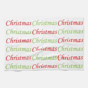 Red and green christmas text tea towel