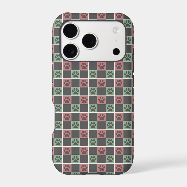 Red and green Christmas Themed Paw print pattern (Back)