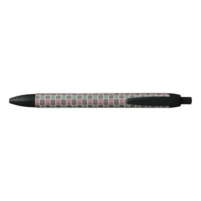 Red and green Christmas Themed Paw print pattern  Black Ink Pen (Back)