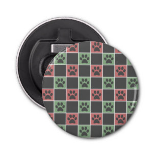 Red and green Christmas Themed Paw print pattern Bottle Opener