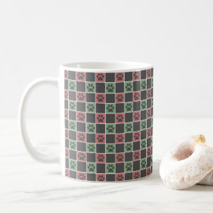 Red and green Christmas Themed Paw print pattern  Coffee Mug
