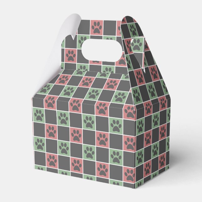 Red and green Christmas Themed Paw print pattern Favour Box (Front Side)
