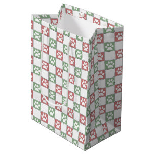 Red and green Christmas Themed Paw print pattern Medium Gift Bag