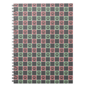 Red and green Christmas Themed Paw print pattern Notebook