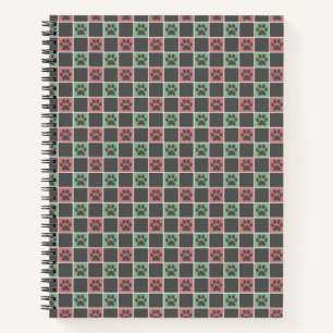 Red and green Christmas Themed Paw print pattern Notebook