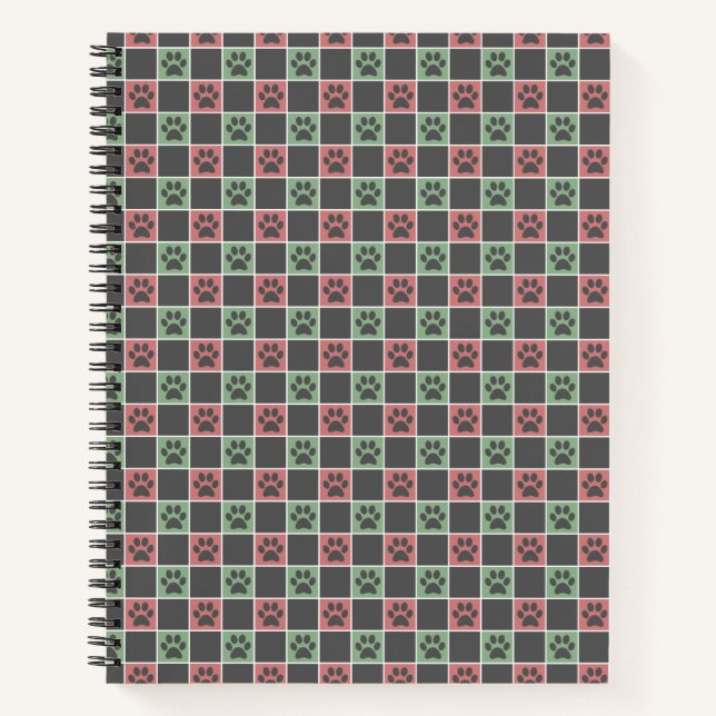 Red and green Christmas Themed Paw print pattern Notebook (Front)