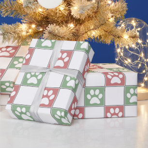 Red and green Christmas Themed Paw print pattern Wrapping Paper
