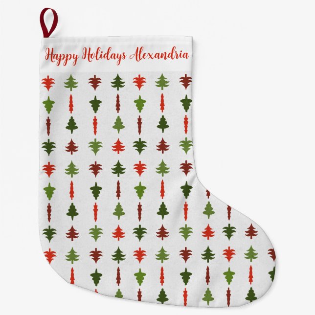 Red and Green Christmas Tree Christmas Stocking (Front)