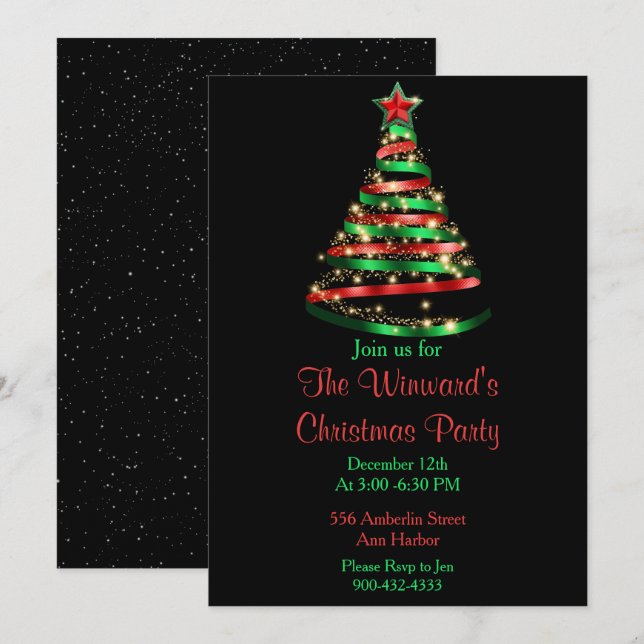 Red and Green Christmas Tree Invitation (Front/Back)
