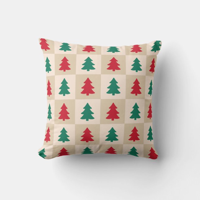 Red and Green Christmas Trees Pattern Cushion (Front)