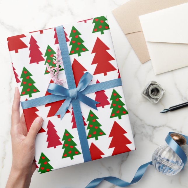 Red and Green Christmas Trees Wrapping Paper (Gifting)