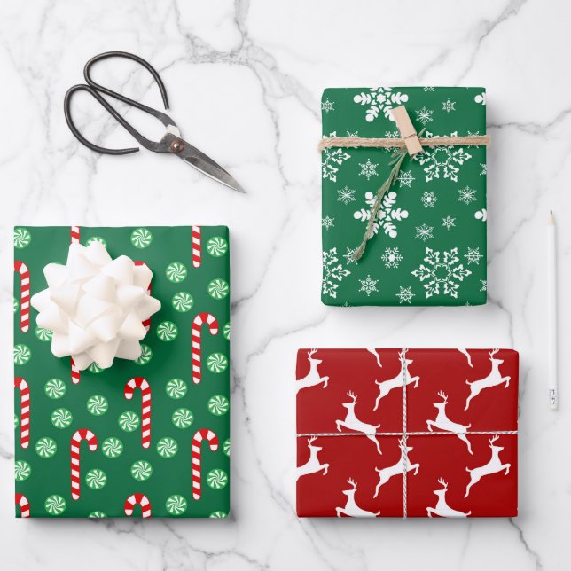 Red And Green Christmas Wrapping Paper Sheet (Front)