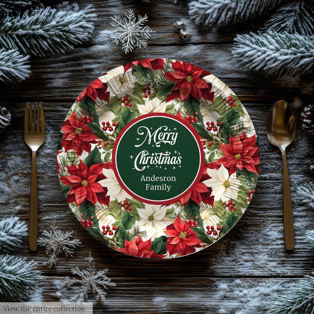 Red and Green Christmas Wreath Chic Paper Plates  (Red and Green Christmas Wreath Chic Paper Plates )