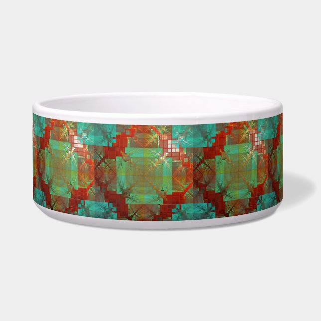 Red and Green Chromatic Fusion Ceramic Pet Bowl (Front)