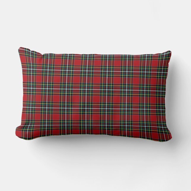 Red and Green Clan Gillespie Scottish Plaid Lumbar Cushion (Front)