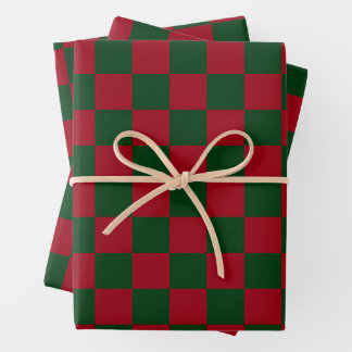 Red and Green Classic Christmas Checkerboard Print Wrapping Paper Sheet