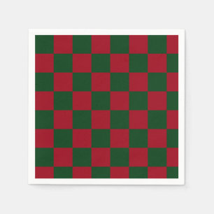 Red and Green Classic Christmas Chequerboard Print Napkin