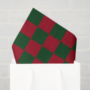 Red and Green Classic Christmas Chequerboard Print Tissue Paper