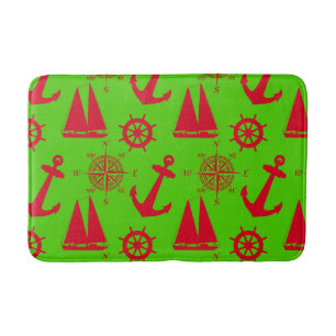 Red And Green Coastal Nautical Christmas Holiday Bath Mat