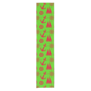 Red And Green Coastal Nautical Christmas Holiday Short Table Runner