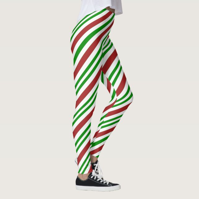 Red and Green Colour Candy Cane Pattern Leggings (Right)