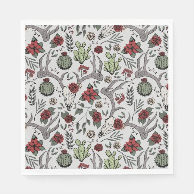 Red and Green Country Cowgirl Christmas Antlers Napkin (Front)