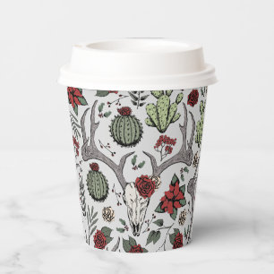 Red and Green Country Cowgirl Christmas Antlers Paper Cups
