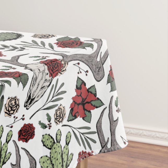 Red and Green Country Cowgirl Christmas Antlers Tablecloth (In Situ)