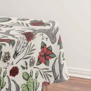 Red and Green Country Cowgirl Christmas Antlers Tablecloth