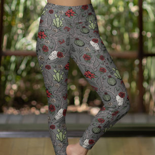 Red and Green Country Cowgirl Deer Skull & Antlers Leggings