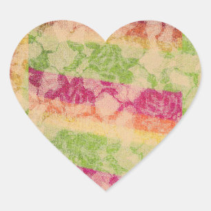 Red And Green Cubist Roses Heart Sticker