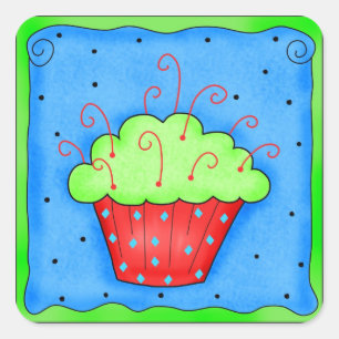 Red and Green Cupcake Christmas Sticker
