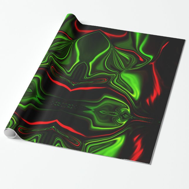 Red and green curved strokes on dark background wrapping paper (Unrolled)