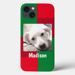 Red and Green Cute Dog Photo Holiday iPhone 13 Case