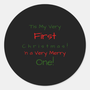 Red And Green D First Baby Christmas Baby  Classic Round Sticker