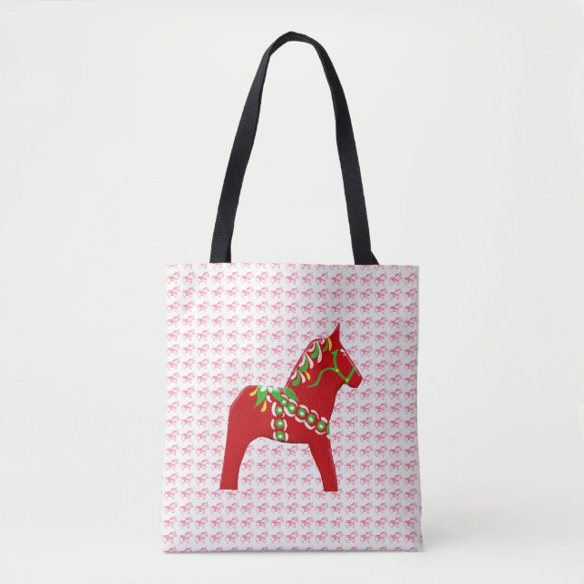 Red and Green Dala Horse Tote Bag (Front)